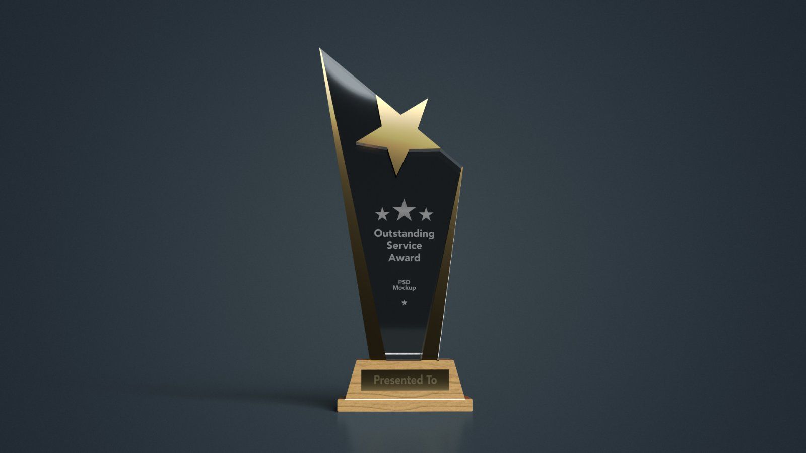 Star Crystal Trophy Mockup with Wooden Base -