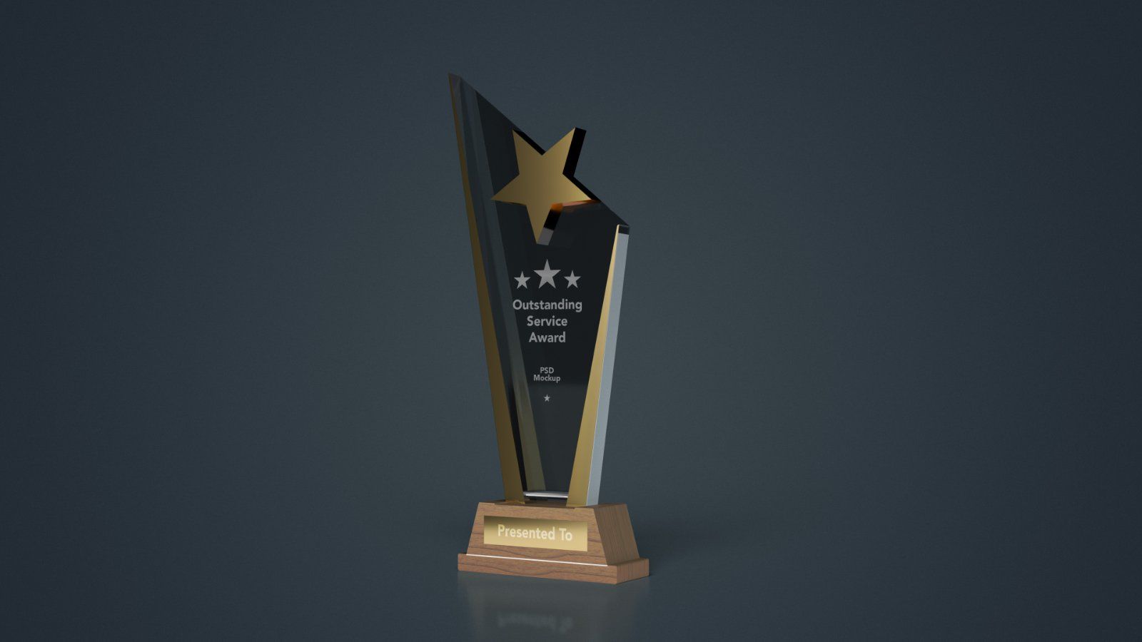 Star Crystal Trophy Mockup with Wooden Base -