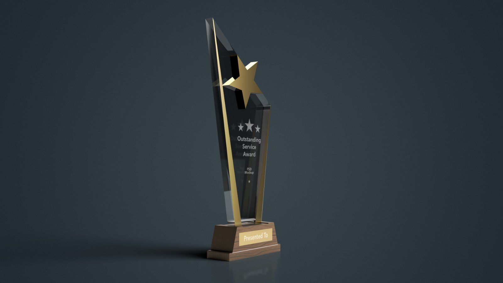 Star Crystal Trophy Mockup with Wooden Base -