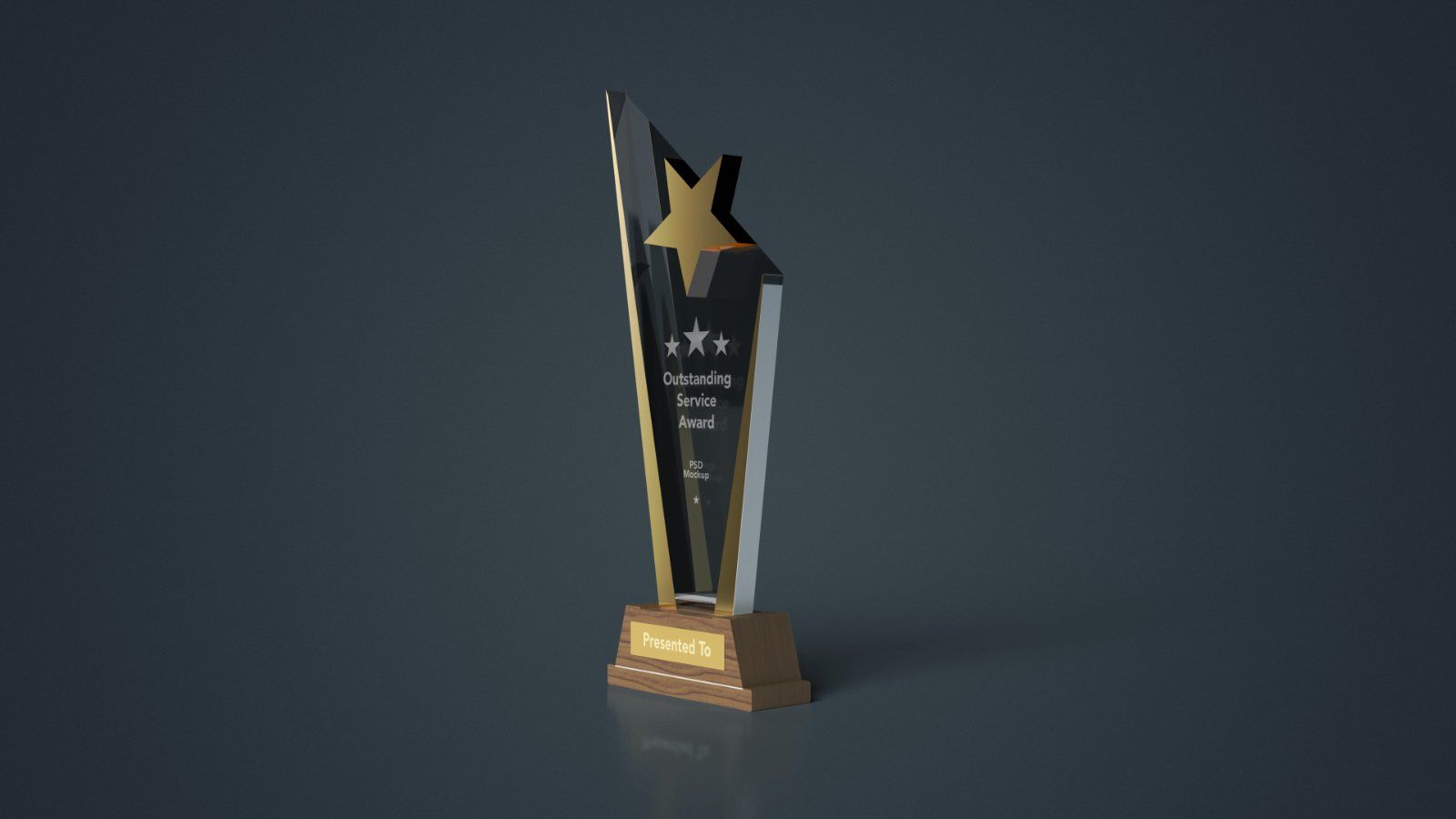 Star Crystal Trophy Mockup with Wooden Base -