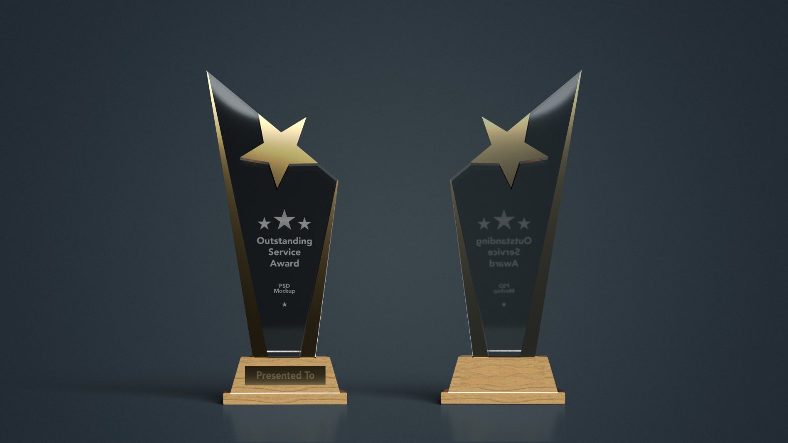 Star Crystal Trophy Mockup with Wooden Base -