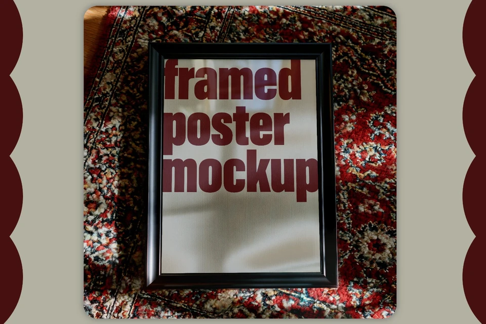 Warm Vintage Rug Frame Mockup, A4 Poster Mockup
