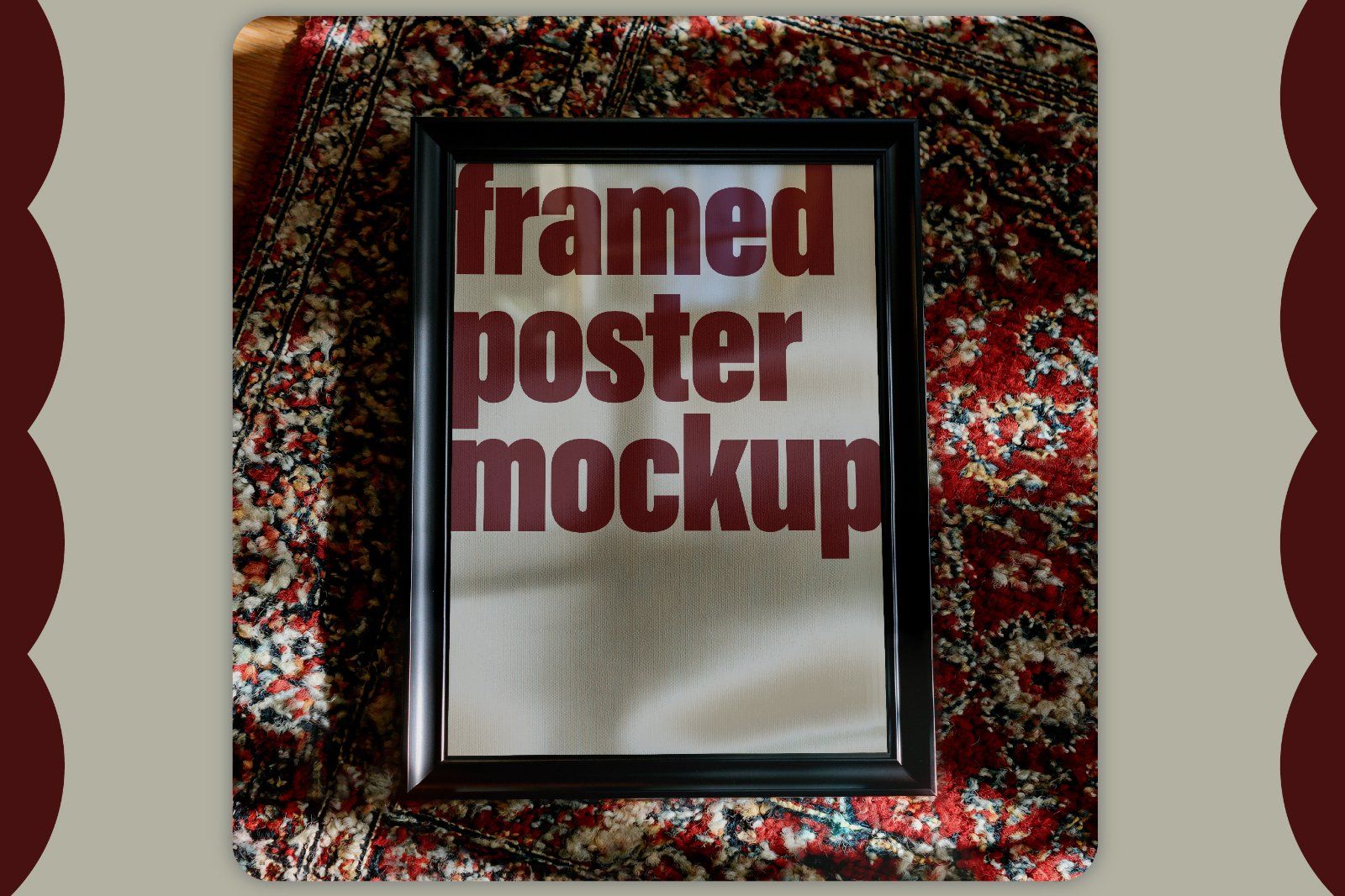 Warm Vintage Rug Frame Mockup, A4 Poster Mockup