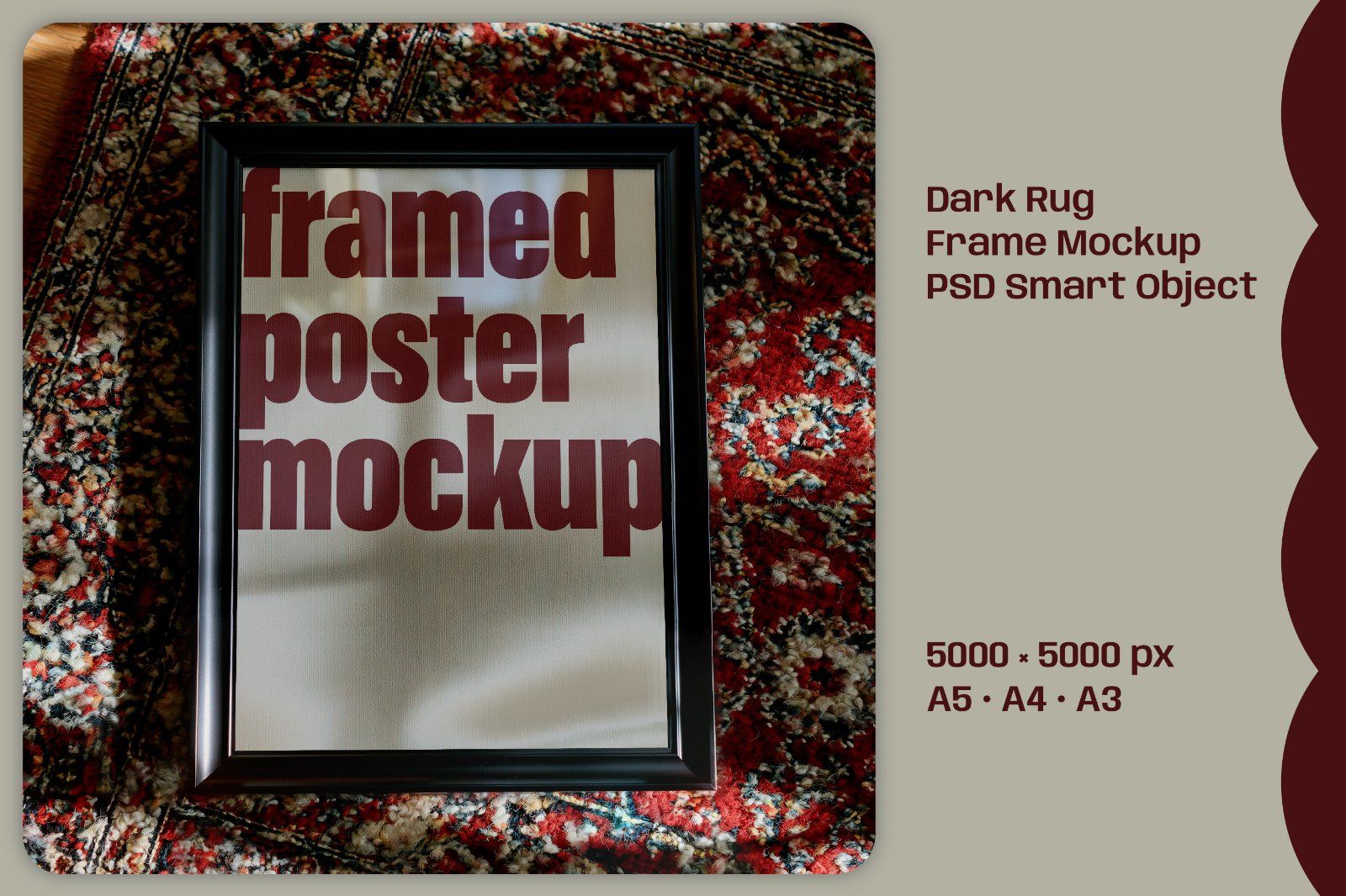Warm Vintage Rug Frame Mockup, A4 Poster Mockup