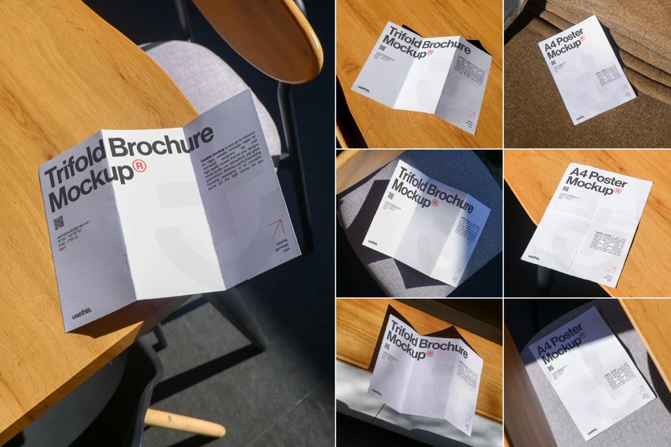 Workday Trifold Brochure & Poster Mockup Bundle (PSD)