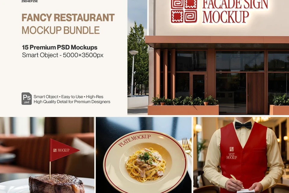 15 Premium Fancy Restaurant Mockup Bundle Restaurant Branding