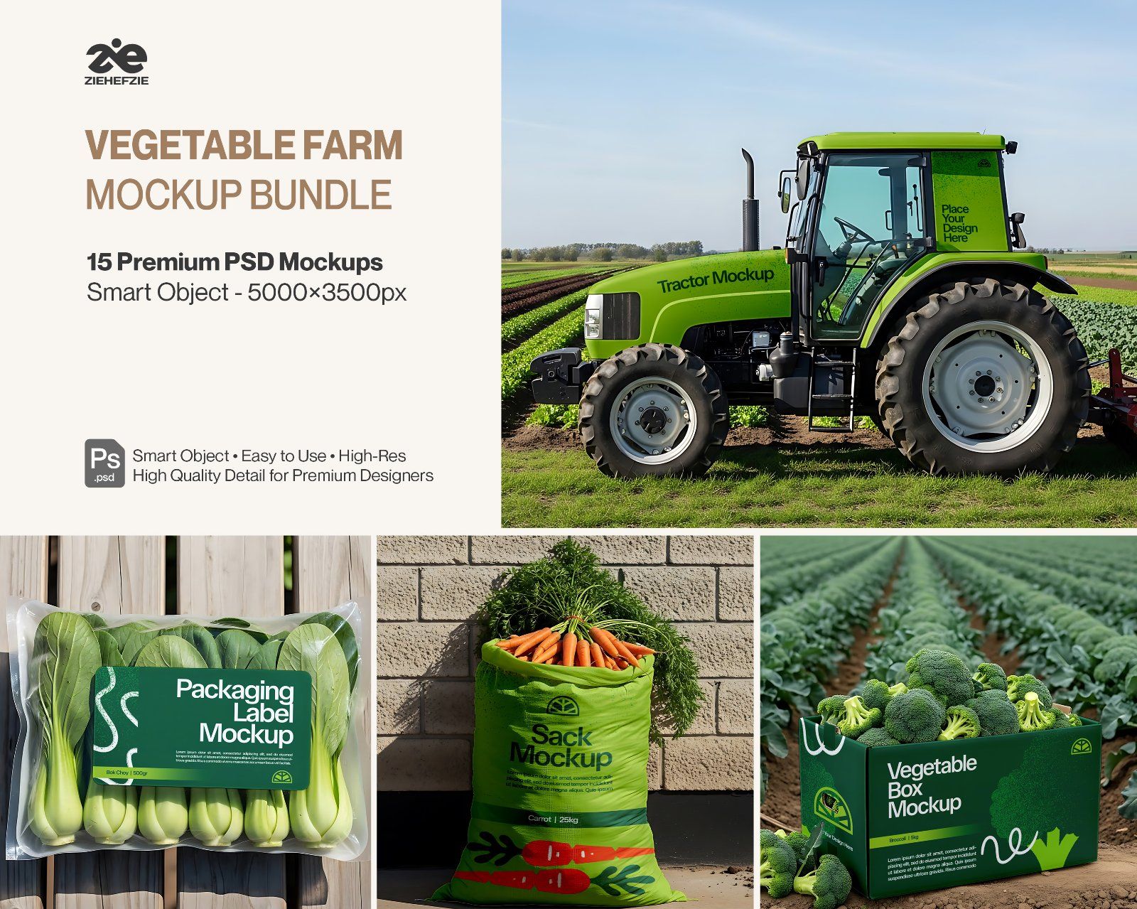 Vegetable Farm Mockup Bundle PSD – Agriculture & Organic Food Branding Mockups