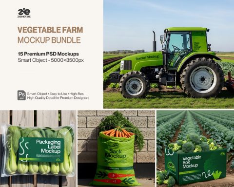 Vegetable Farm Mockup Bundle PSD – Agriculture & Organic Food Branding Mockups