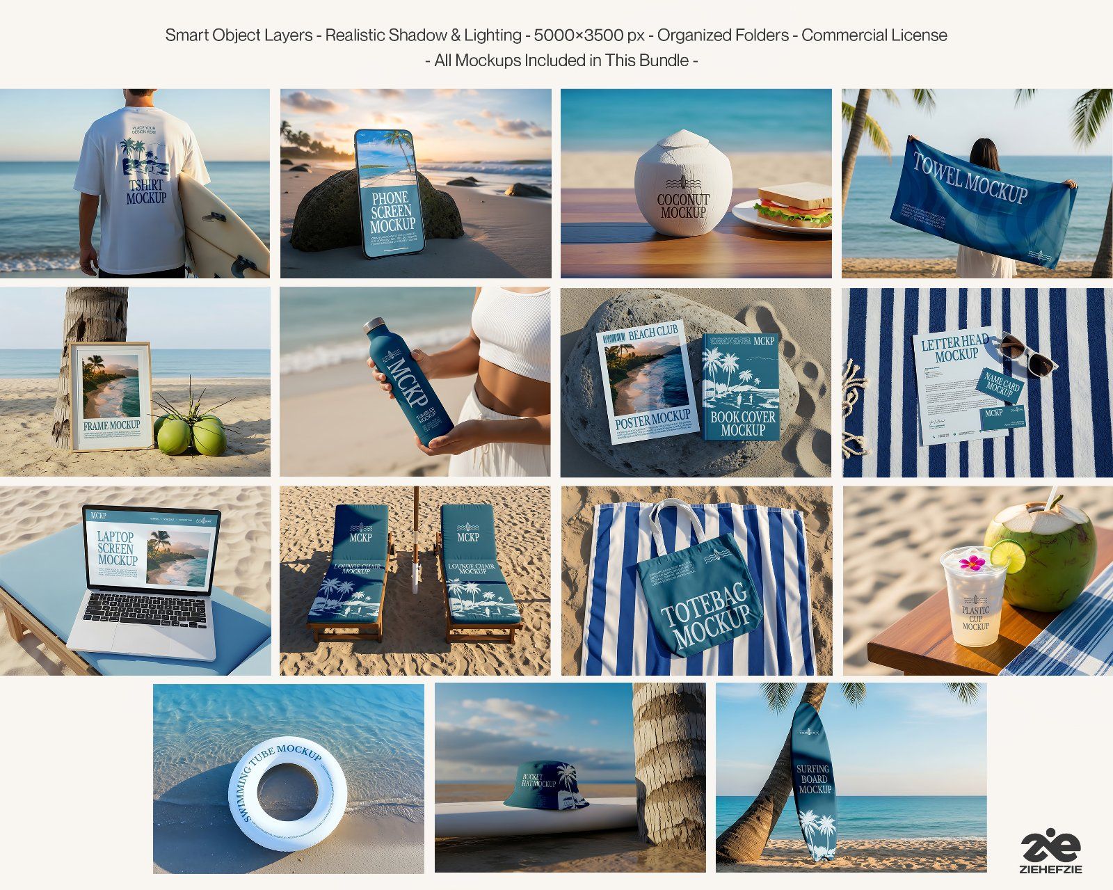 Premium Beach Club & Summer Lifestyle Mockup Bundle – 15 Aesthetic PSD Scenes for Resort Branding