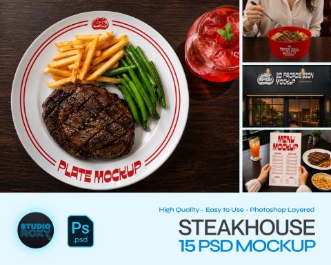 Premium Steakhouse Restaurant Branding Mockup Bundle – 15 Luxury PSD Scenes for Steak House, Bistro