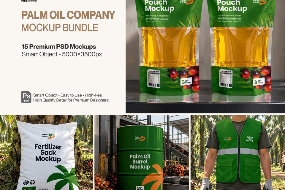Palm Oil Company Mockup Bundle - 15 Premium PSD Agriculture & Palm Oil Plantation Branding