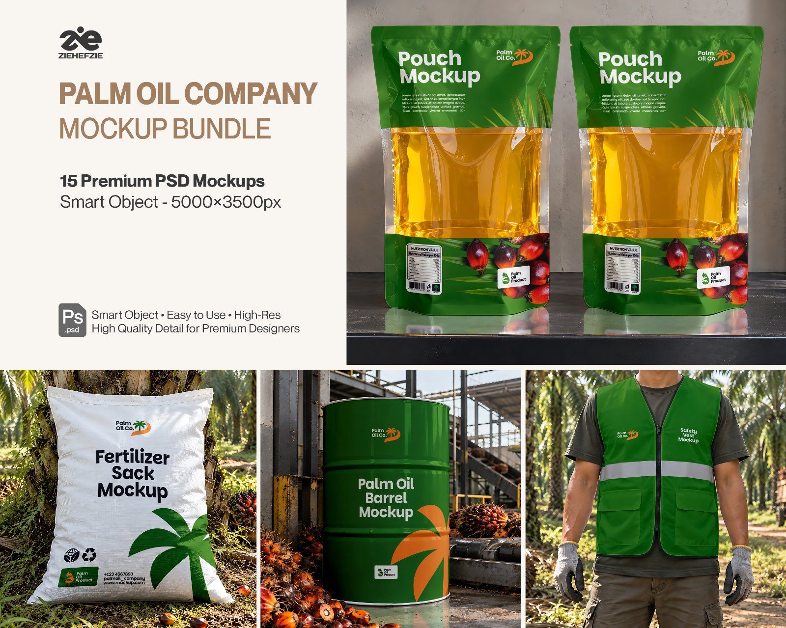 Palm Oil Company Mockup Bundle - 15 Premium PSD Agriculture & Palm Oil Plantation Branding — image 1