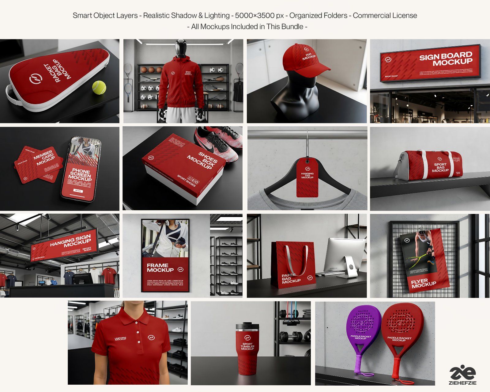 Sport Store Mockup Bundle 15 Mockup PSD – Retail Signage, Apparel & Equipment Branding