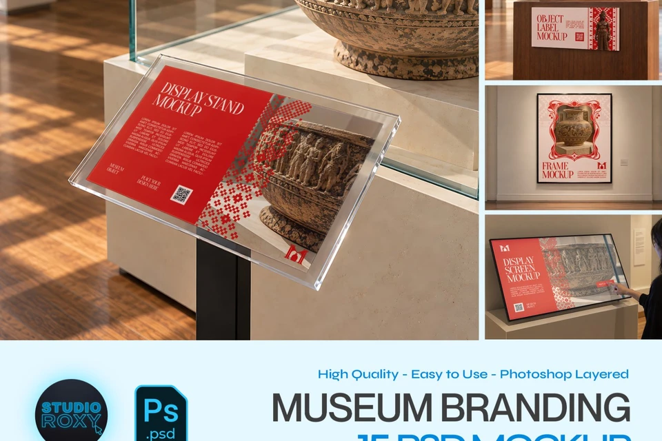 Museum & Exhibition Brand Identity - Art Gallery & Historical Museum Branding Mockup Pack (15 PSD)