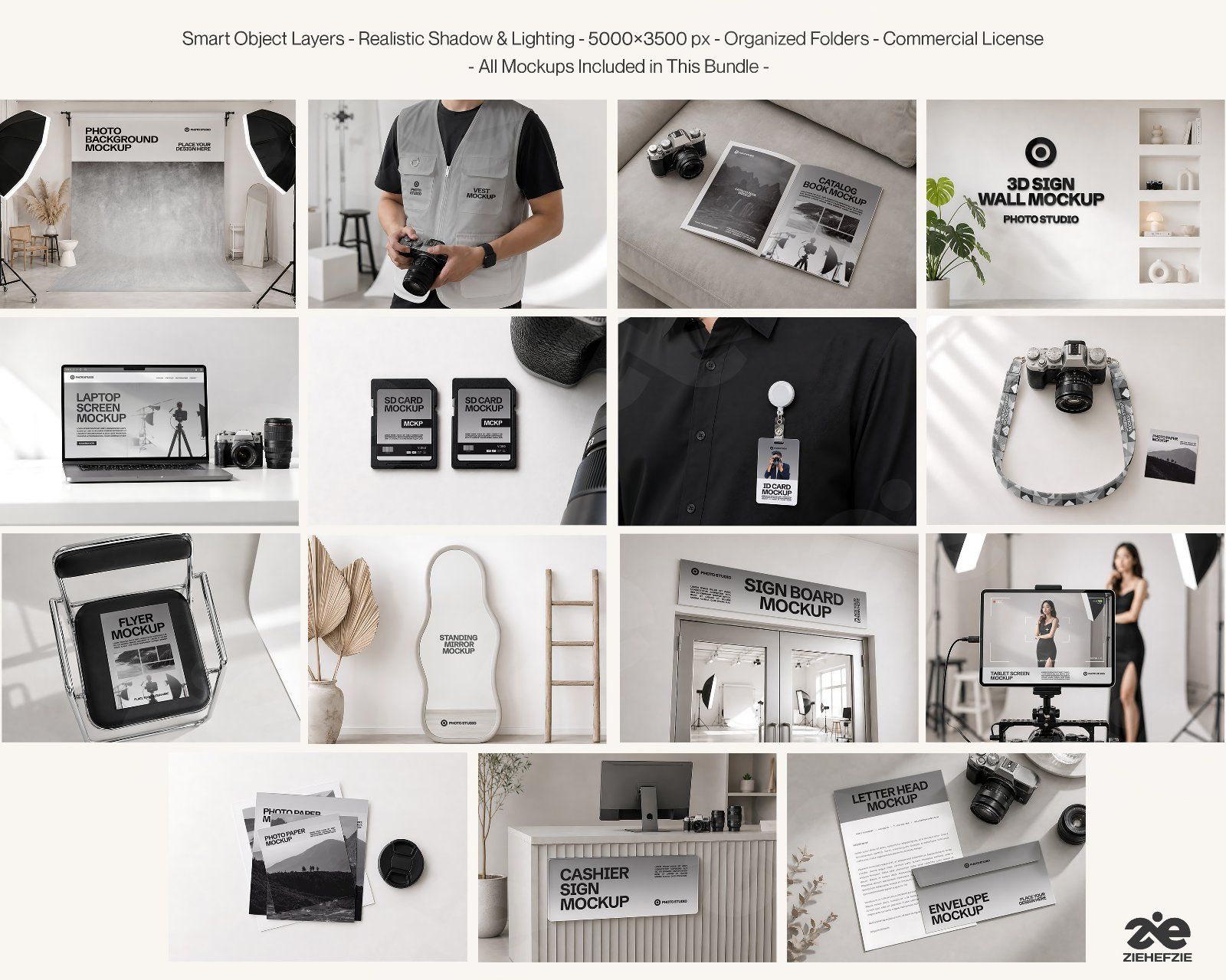Premium Studio Photography Branding Mockup Bundle – 15 Creative Production PSD Scenes for Photo Stud