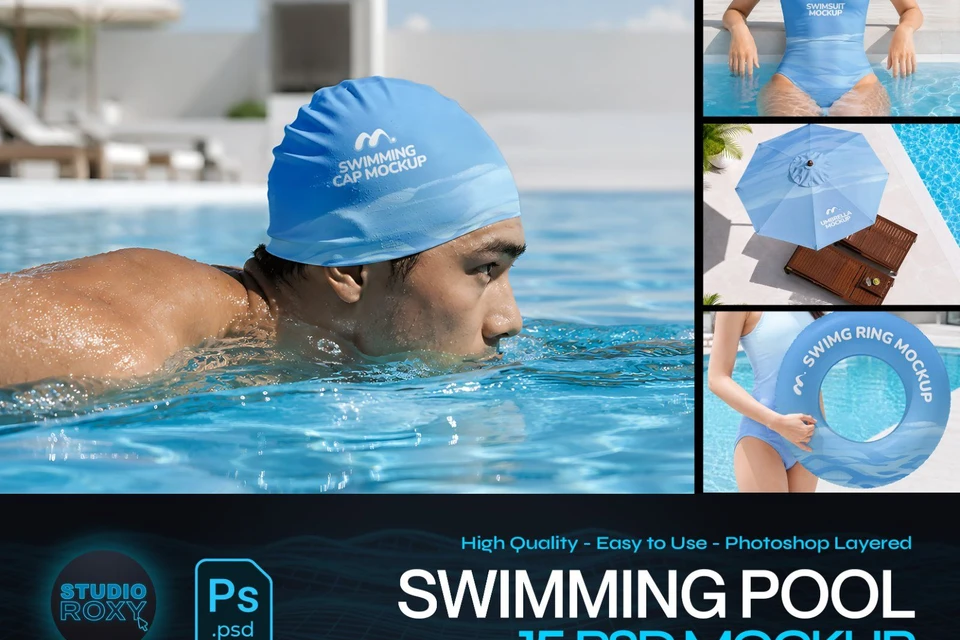Premium Swimming Pool Mockup Bundle – 15 Aesthetic PSD Scenes for Swimwear, Resort & Aquatic Sports