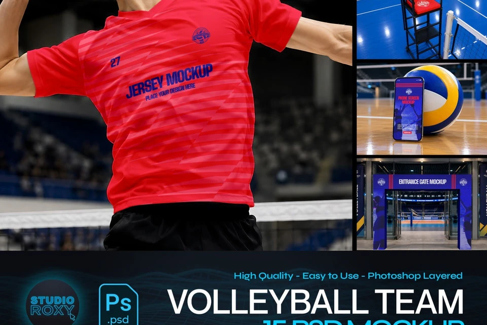 Ultimate Volleyball Team Branding Mockup Bundle – 15 Premium PSD Scenes for Tournament & Athletic Ki