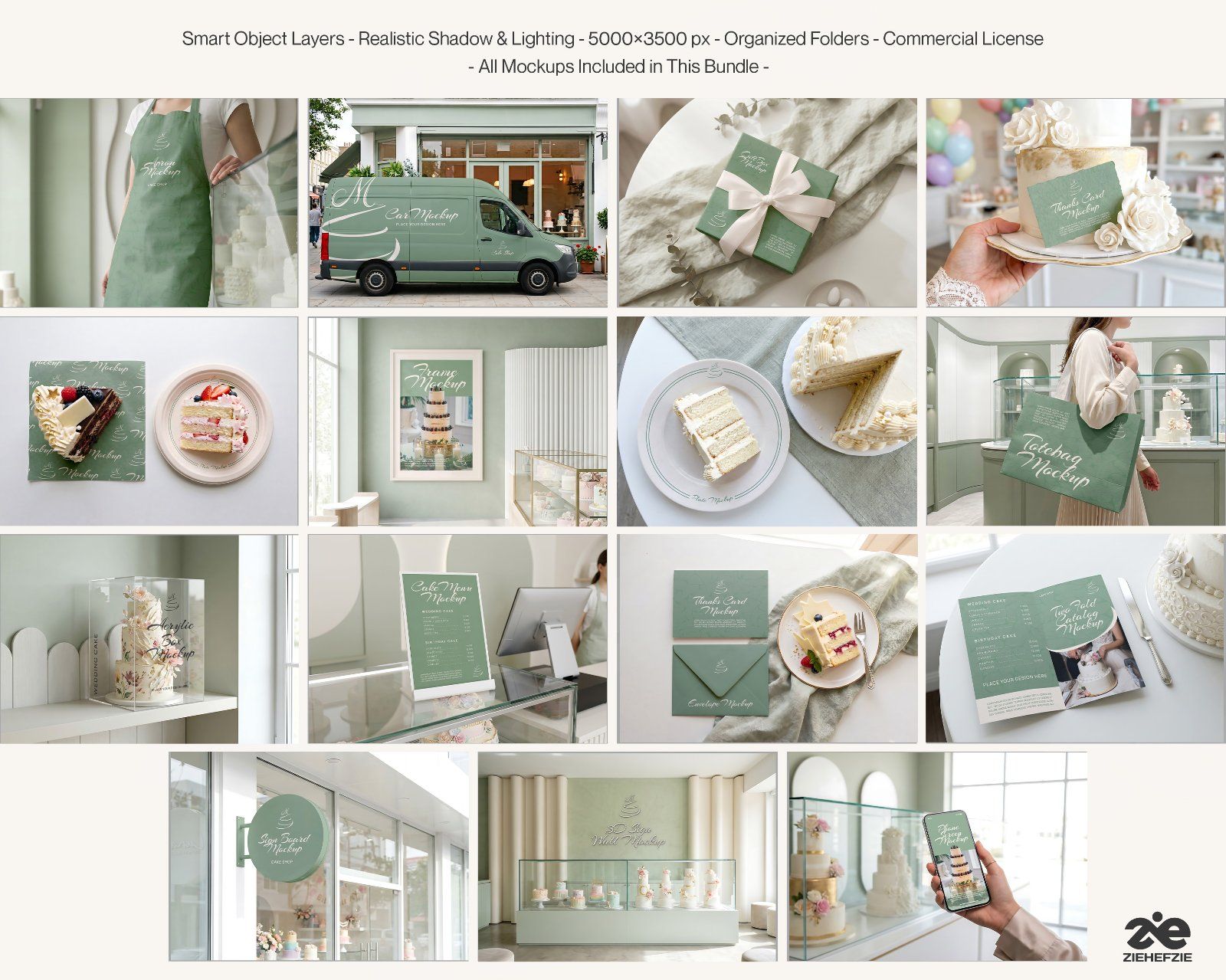 Premium Custom Cake Shop Branding Mockup Bundle – 15 Aesthetic PSD Scenes for Bakery & Patisserie Id