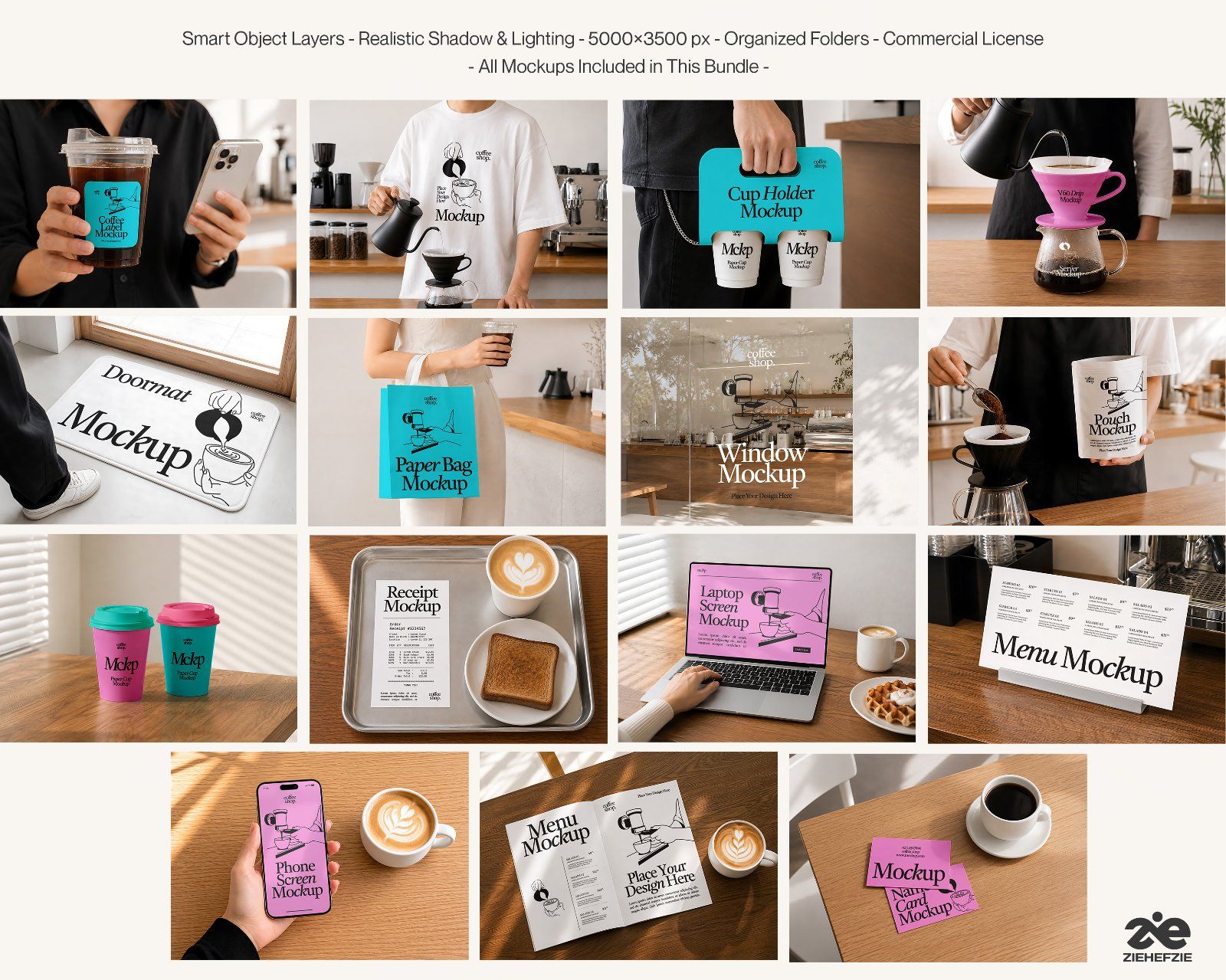 Premium Coffee Shop Branding Mockup Bundle – 15 Aesthetic PSD Scenes for Cafe & Coffee Roastery Iden