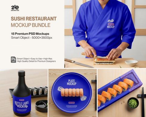 15 Premium Sushi Restaurant Bundle PSD Set for Japanese Restaurant