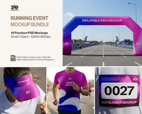 Premium Running Event 15 PSD Mockup Bundle Marathon Branding Kit
