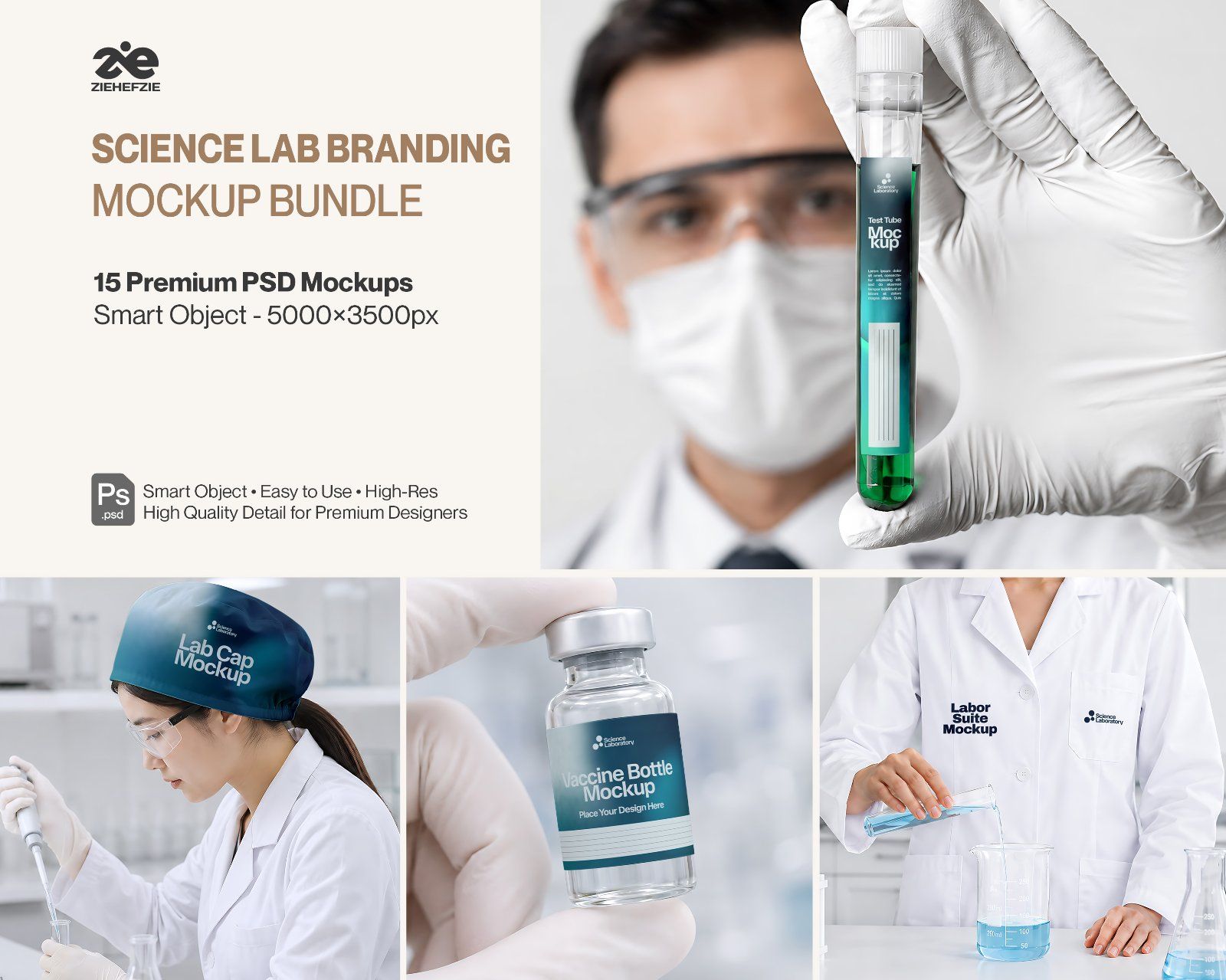 Premium Science Lab Branding Mockup Bundle – 15 Medical PSD Scenes for Pharmaceutical, Healthcare &