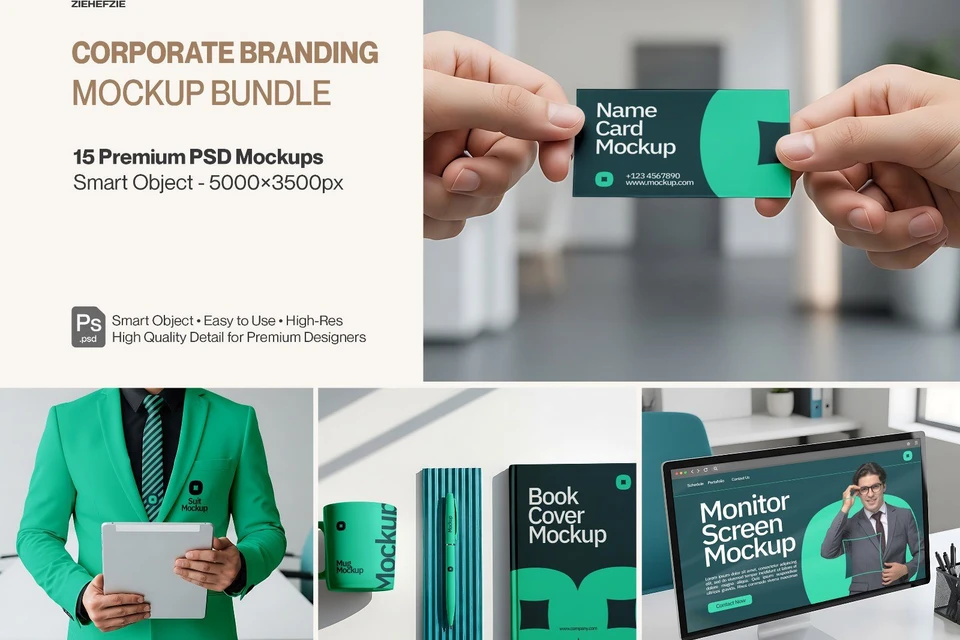 15  Premium Corporate Branding Mockup Bundle – Business Identity & Office PSD Mockups