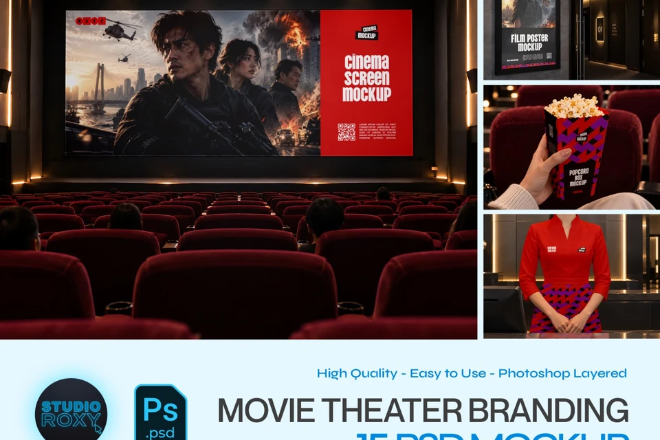 Cinema Branding Mockup Pack - 15 Movie Theater PSD Mockups