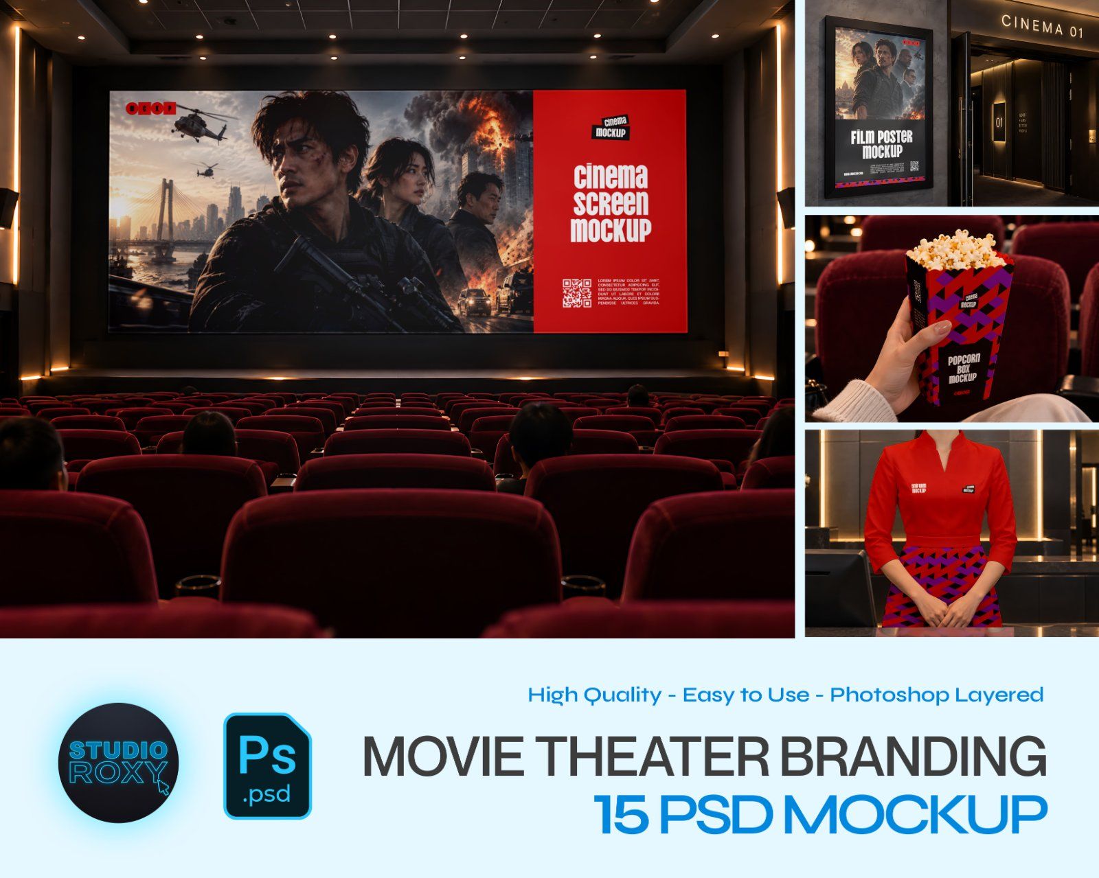Cinema Branding Mockup Pack - 15 Movie Theater PSD Mockups — image 1