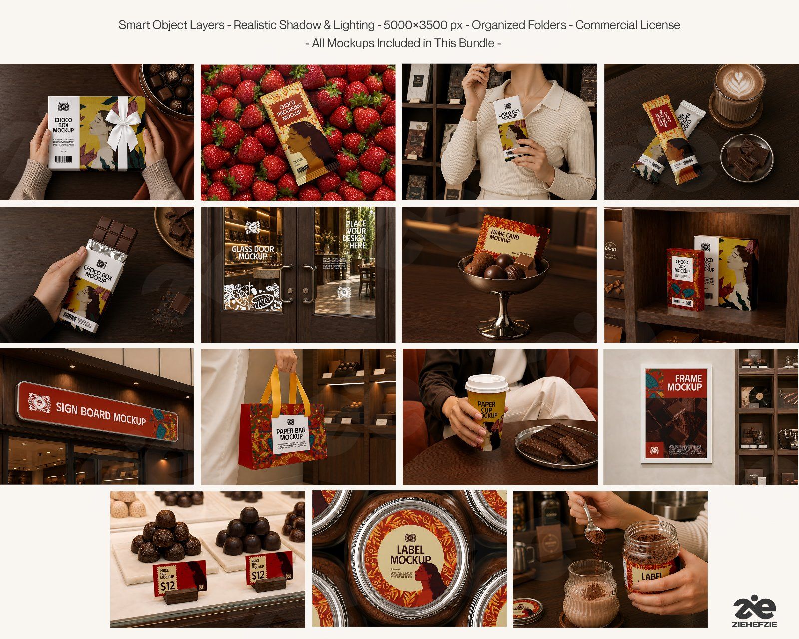 Premium Chocolate Branding Mockup Bundle – 15 Gourmet PSD Scenes for Artisan Packaging, Chocolate Ba