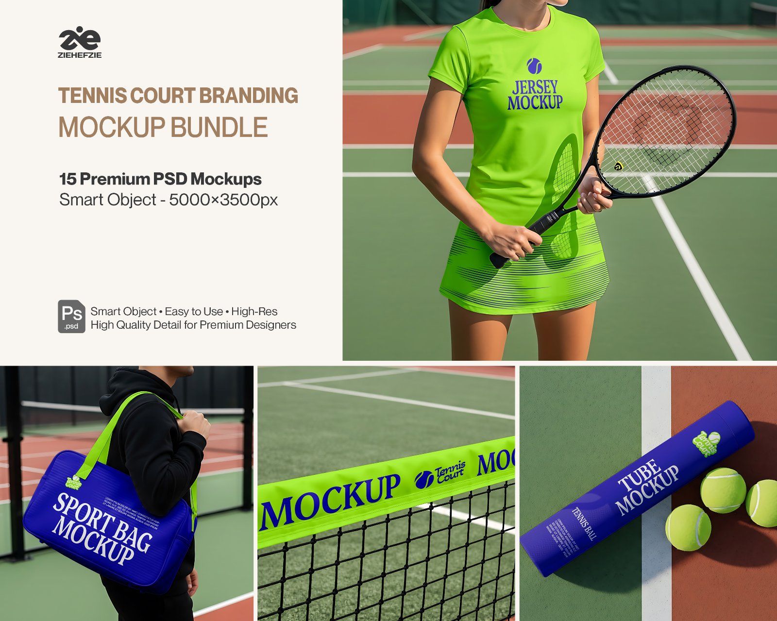 Pro Tennis Court Branding Mockup Bundle – 15 Premium PSD Scenes for Sportswear & Athletic Identity