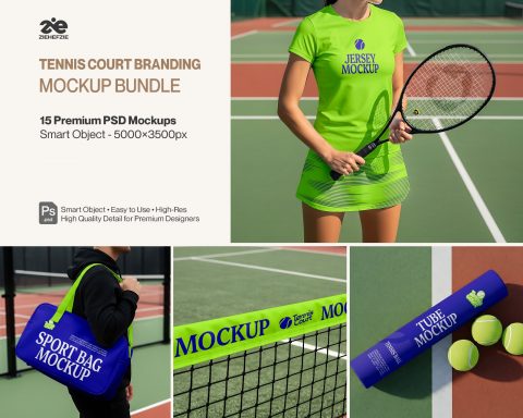 Pro Tennis Court Branding Mockup Bundle – 15 Premium PSD Scenes for Sportswear & Athletic Identity