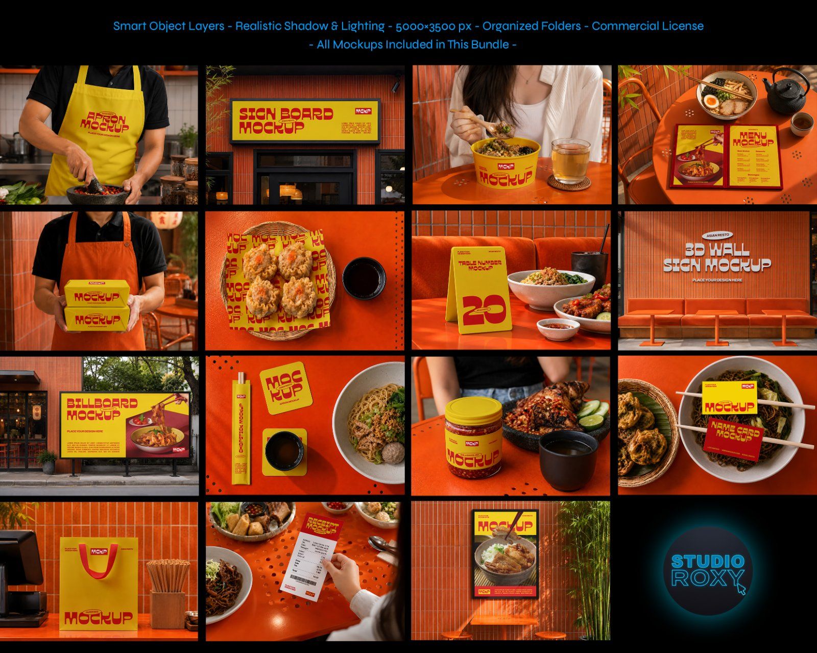 Premium Asian Restaurant Branding Mockup Bundle – 15 Aesthetic PSD Scenes for Cafe, Diner & Food Pac