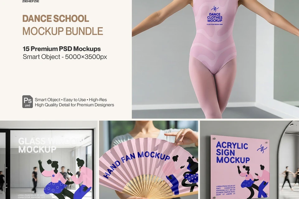 Premium Branding PSD Mockups for Dance Studio & Performance Identity