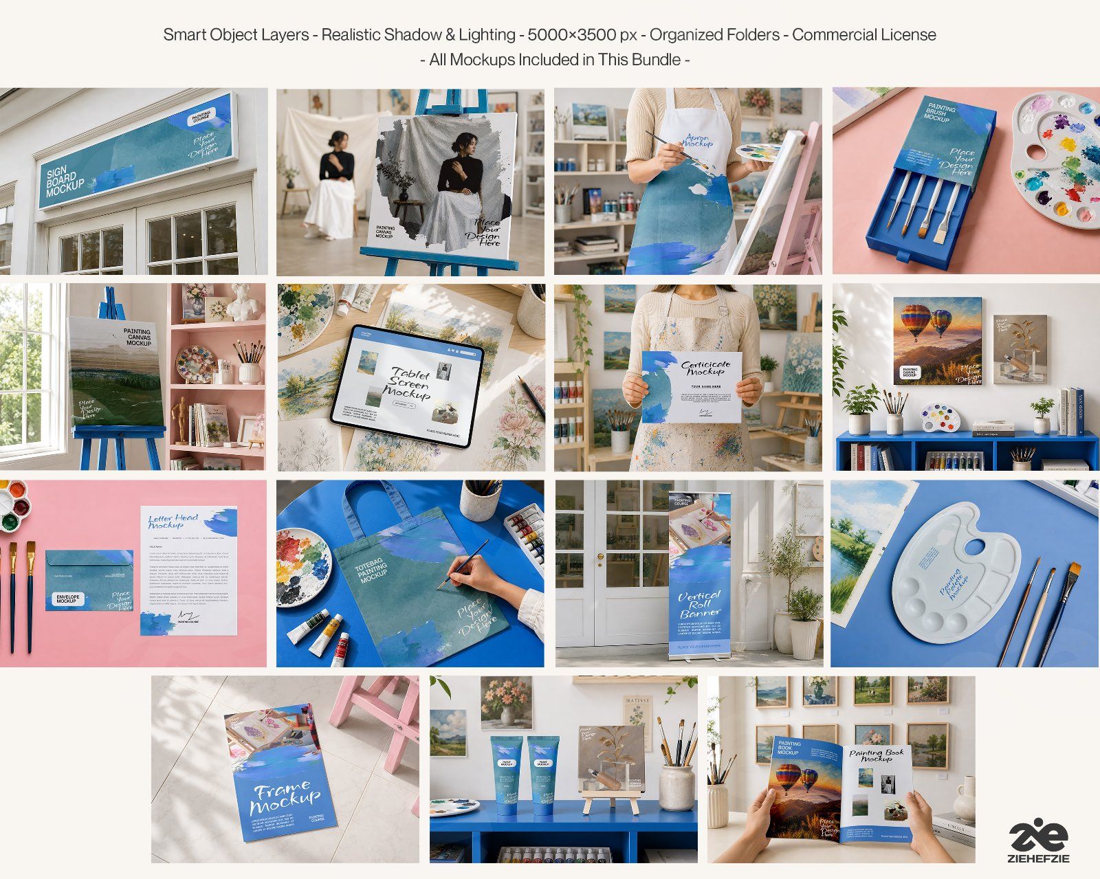 Premium Art Studio & Painting Mockup Bundle – 15 Creative PSD Scenes for Artists, Fine Art Branding