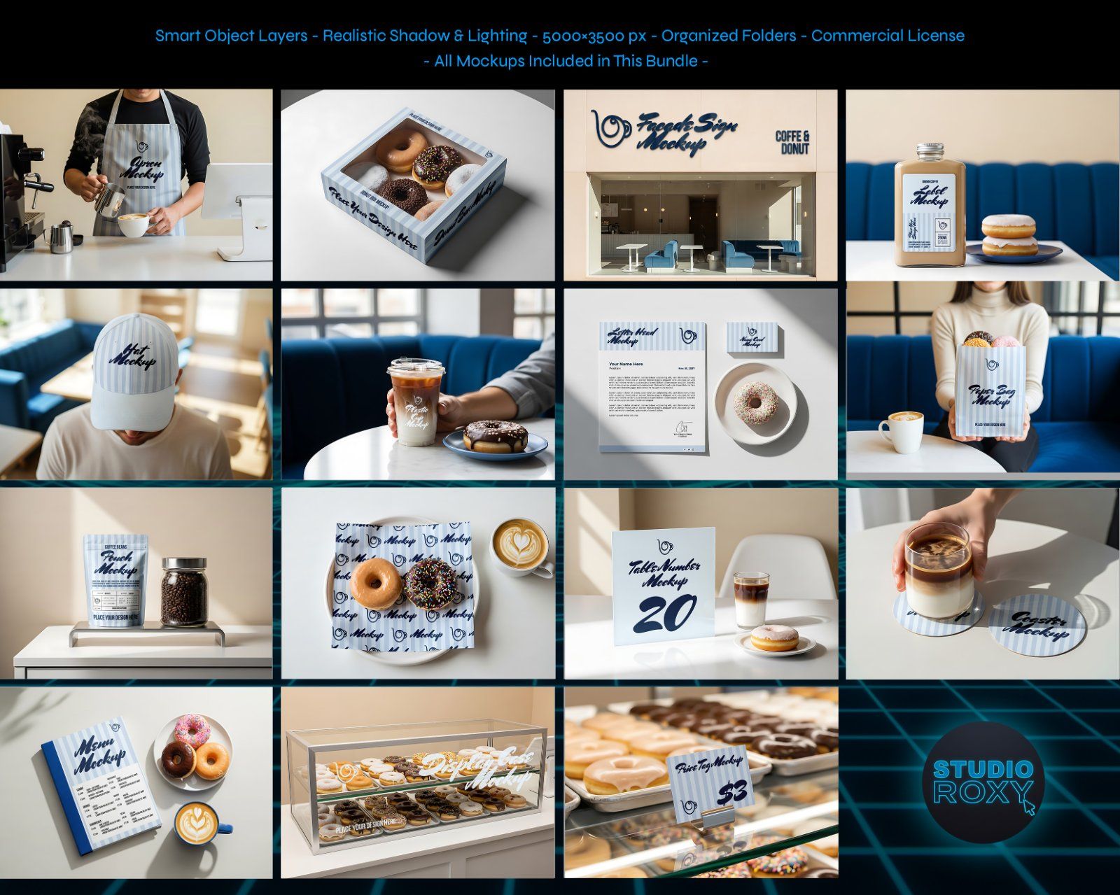 Coffee & Donut Shop Branding Mockup Bundle – 15 Premium PSD Scenes for Cafe Identity