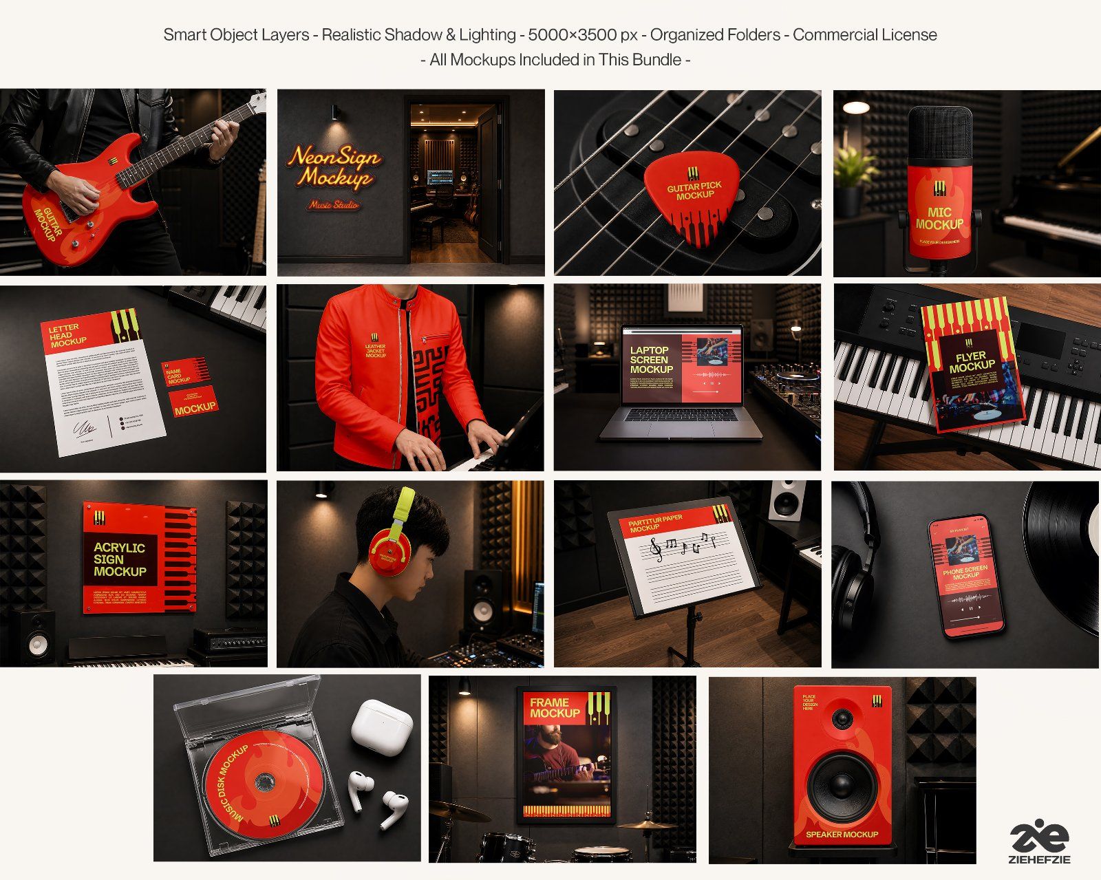 Premium Music Studio Branding Mockup Bundle – 15 Premium PSD Scenes for Audio & Record Label Identit