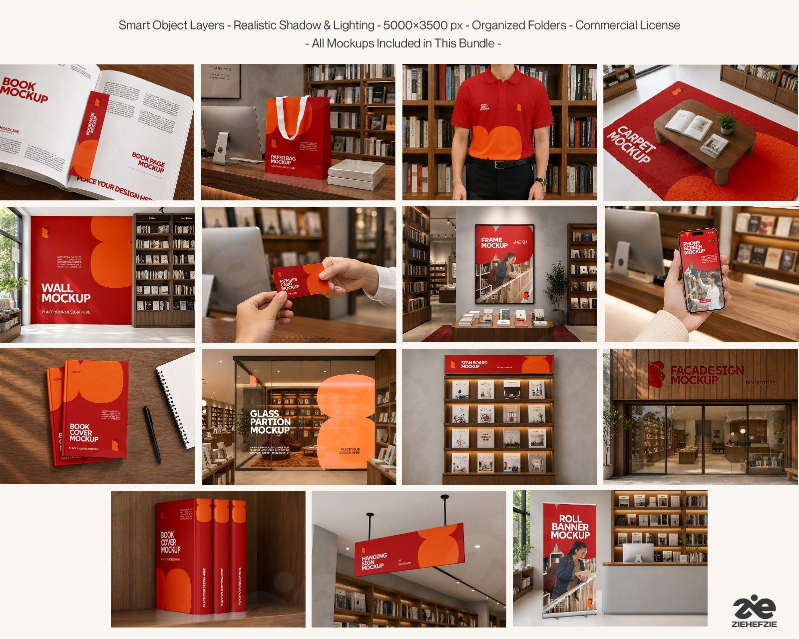 Premium Book Store Branding Mockup Bundle – 15 Literary PSD Scenes for Bookstores, Publishing Houses