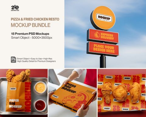 Fast Food Restaurant Mockup Set for Pizza & Fried Chicken Branding.