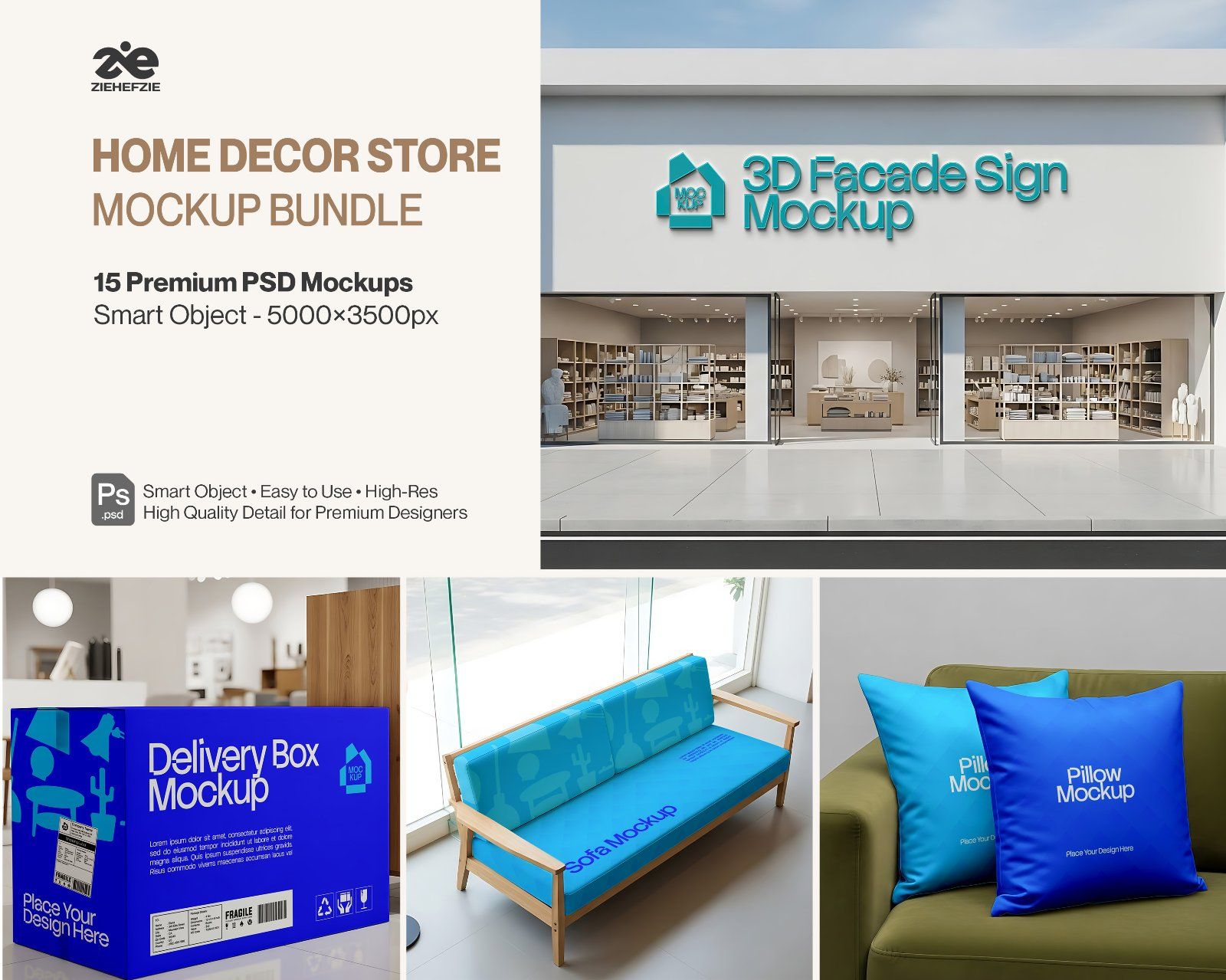Home Decor Store Mockup Bundle PSD – Interior Branding & Retail Display