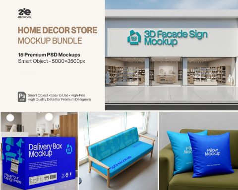 Home Decor Store Mockup Bundle PSD – Interior Branding & Retail Display