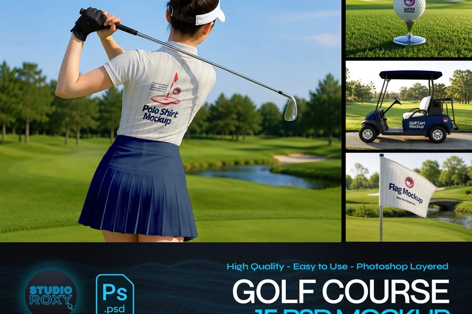 Premium Golf Course Branding Mockup Bundle – 15 Luxury PSD Scenes for Club, Tournament & Apparel Ide