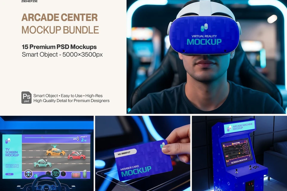 15 Premium Arcade Center Mockup Bundle Gaming Brand