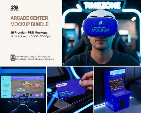 15 Premium Arcade Center Mockup Bundle Gaming Brand