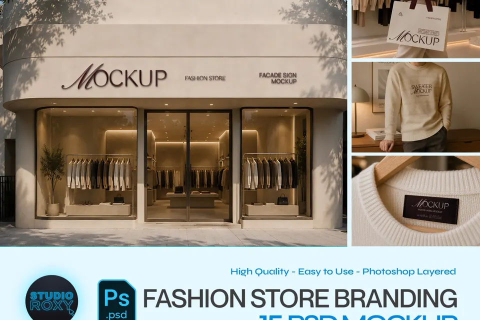Fashion Store Branding Mockup Bundle - 15 PSD Templates  Luxury Boutique & Fashion Store