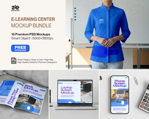 E-Learning Center Premium Education Branding PSD Mockups for Online Courses & Training Centers