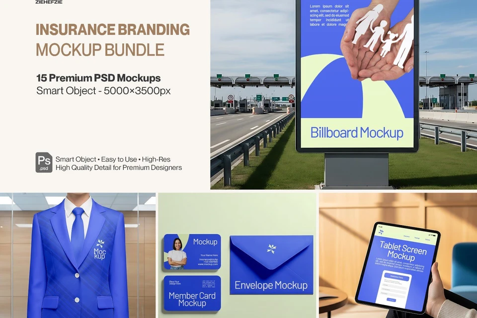 Premium Corporate Identity 15 PSD Mockups for Insurance & Protection Brands