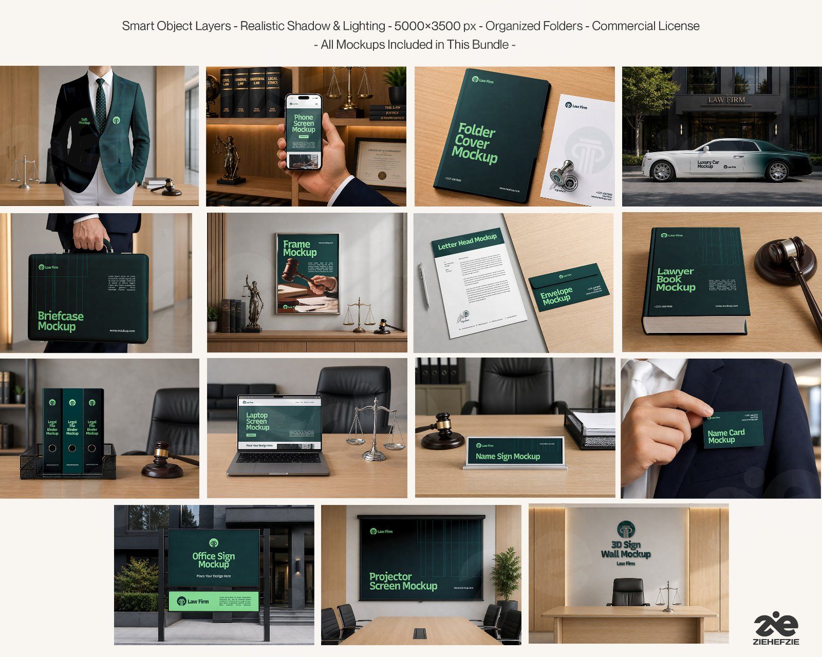 Premium Law Firm Branding Mockup Bundle – 15 Corporate PSD Scenes for Attorney, Lawyer