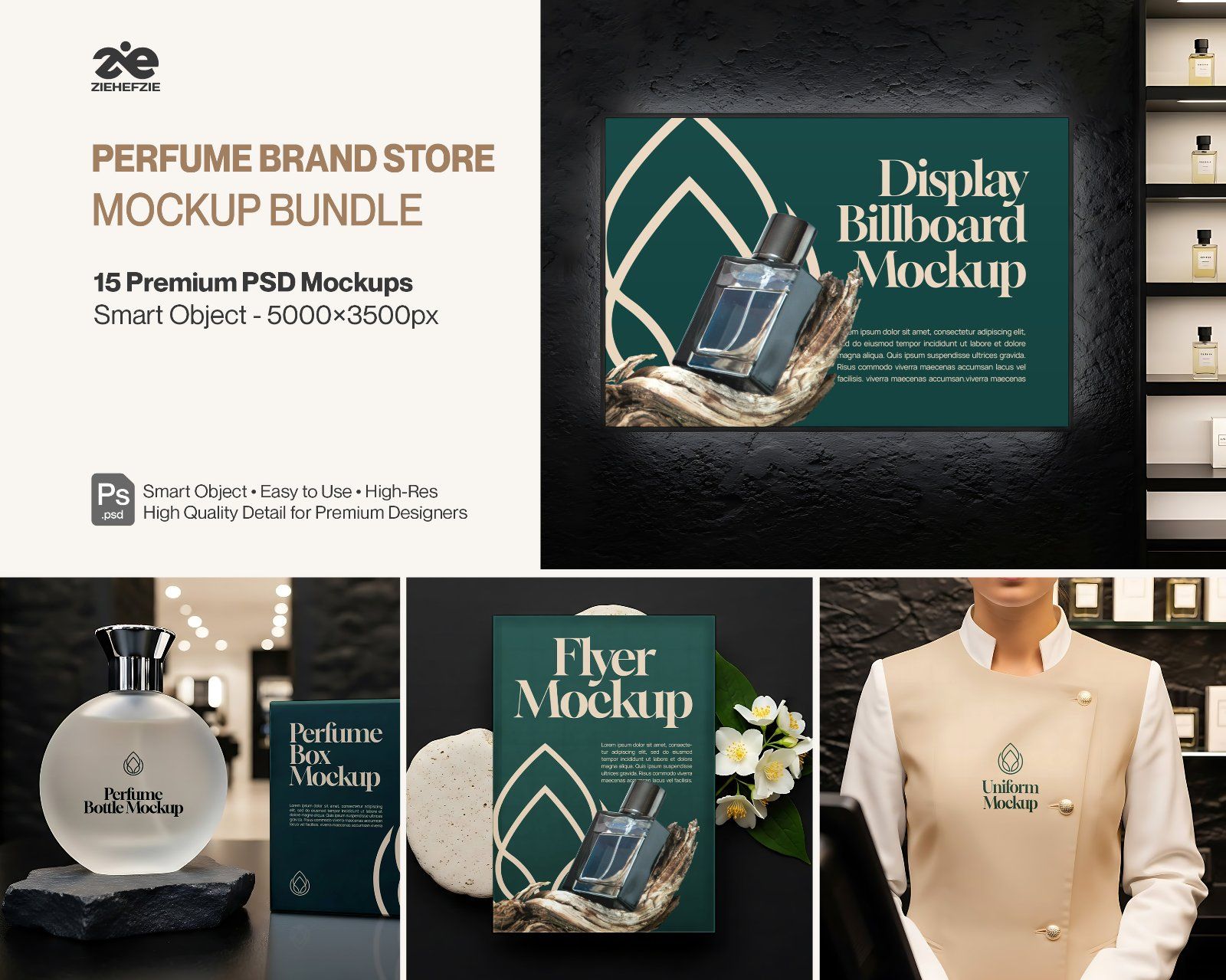 Perfume Brand Store Mockup Bundle PSD – Luxury Fragrance Retail Branding Set