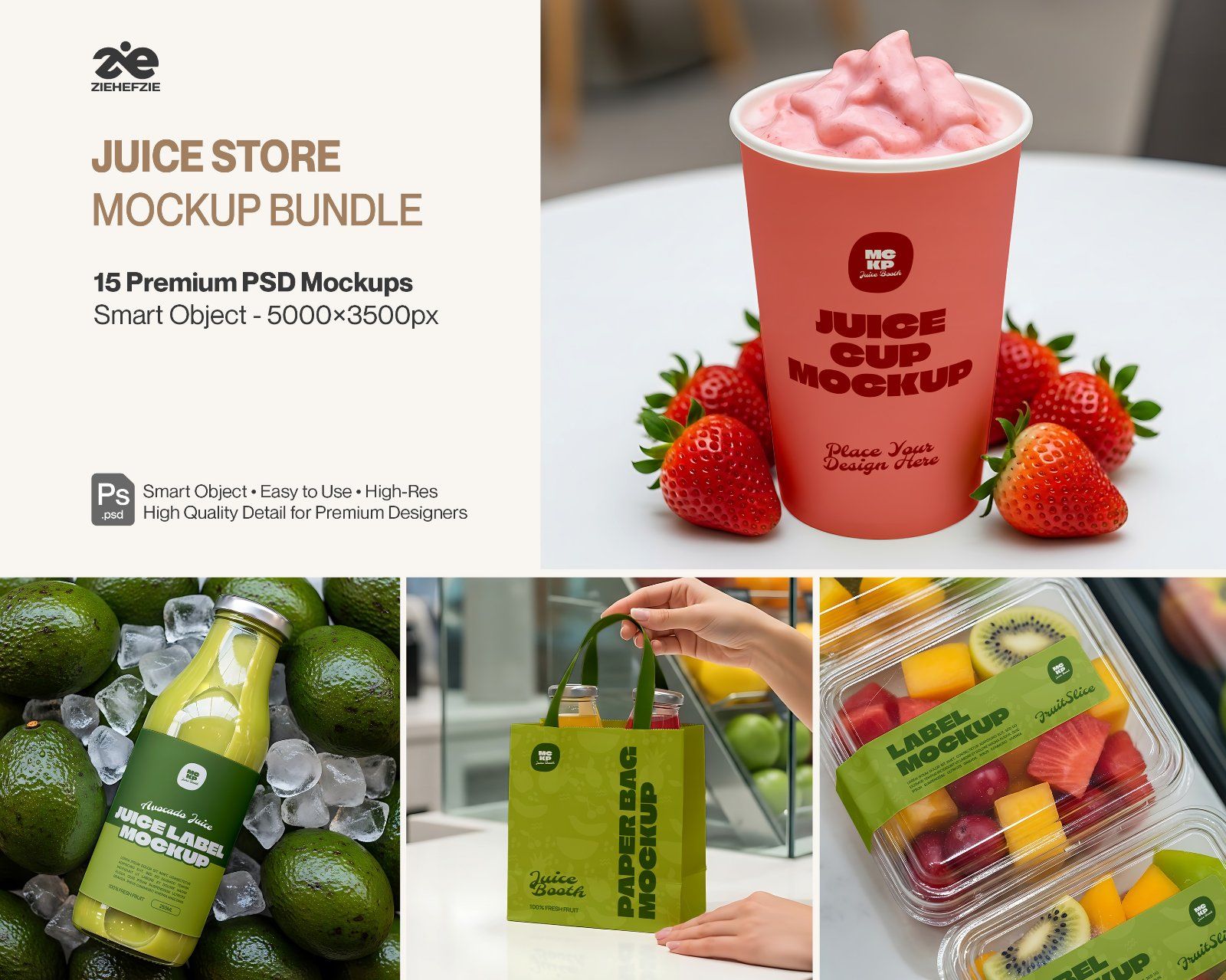 Juice Store Mockup Bundle Fresh Juice Branding & Packaging